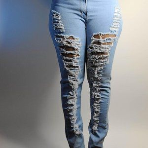 Women These Distressed Jeans Will High Waisted Skinny Jeans Blue Size UK 28"
